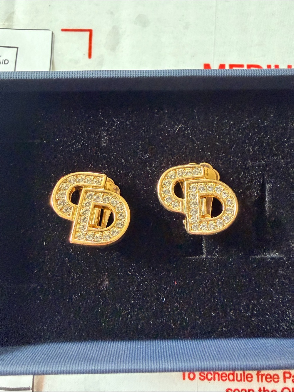 Dior Gold Crystal 'CD' Logo Clip-On Earrings